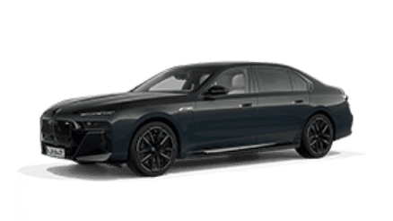 Dunkelgraue BMW Limousine von der Seite, auf weißem Hintergrund.