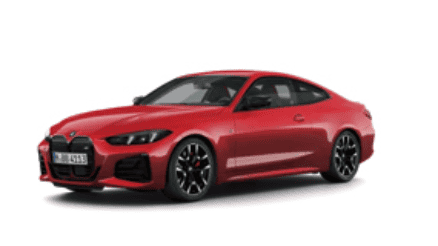 Rotes BMW 4er Coupé, Seitenansicht, auf weißem Hintergrund.