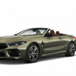 BMW 8er Cabrio in Olivgrün, Seitenansicht, mit offenem Dach, auf weißem Hintergrund.