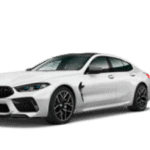 Weißes BMW Gran Coupé auf transparentem Hintergrund, seitliche Ansicht.