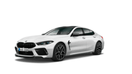 Weißes BMW Gran Coupé auf transparentem Hintergrund, seitliche Ansicht.