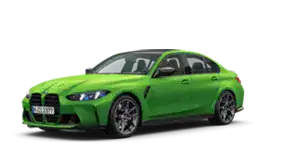 Grüne BMW Limousine, seitliche Ansicht, vor weißem Hintergrund.