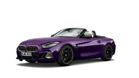 Lila BMW Z4 Roadster, seitliche Ansicht, schwarzer Hintergrund.